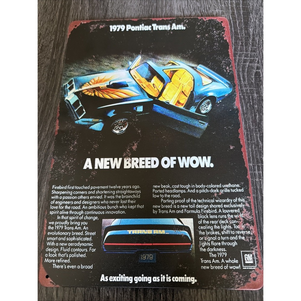 1979 Pontiac Trans Am Tin Sign Vintage Metal Car Ad Wall Decor Firebird Garage